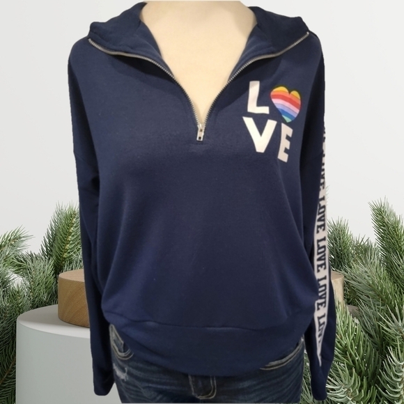 NO Boundaries Cropped Graphic Pullover 3/4 Zip Sweatshirt Size M - Picture 2 of 9